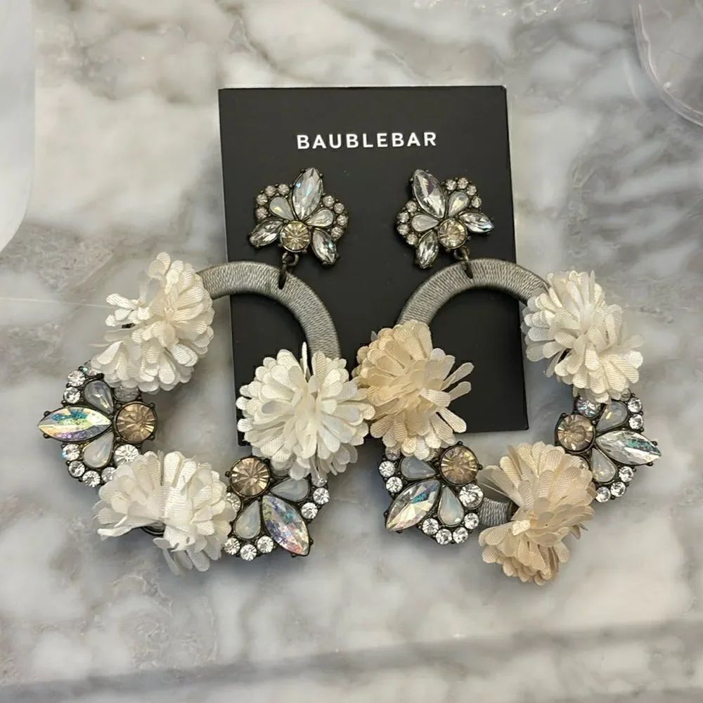 BaubleBar 3D floral dangly sparkly earrings - NEW
